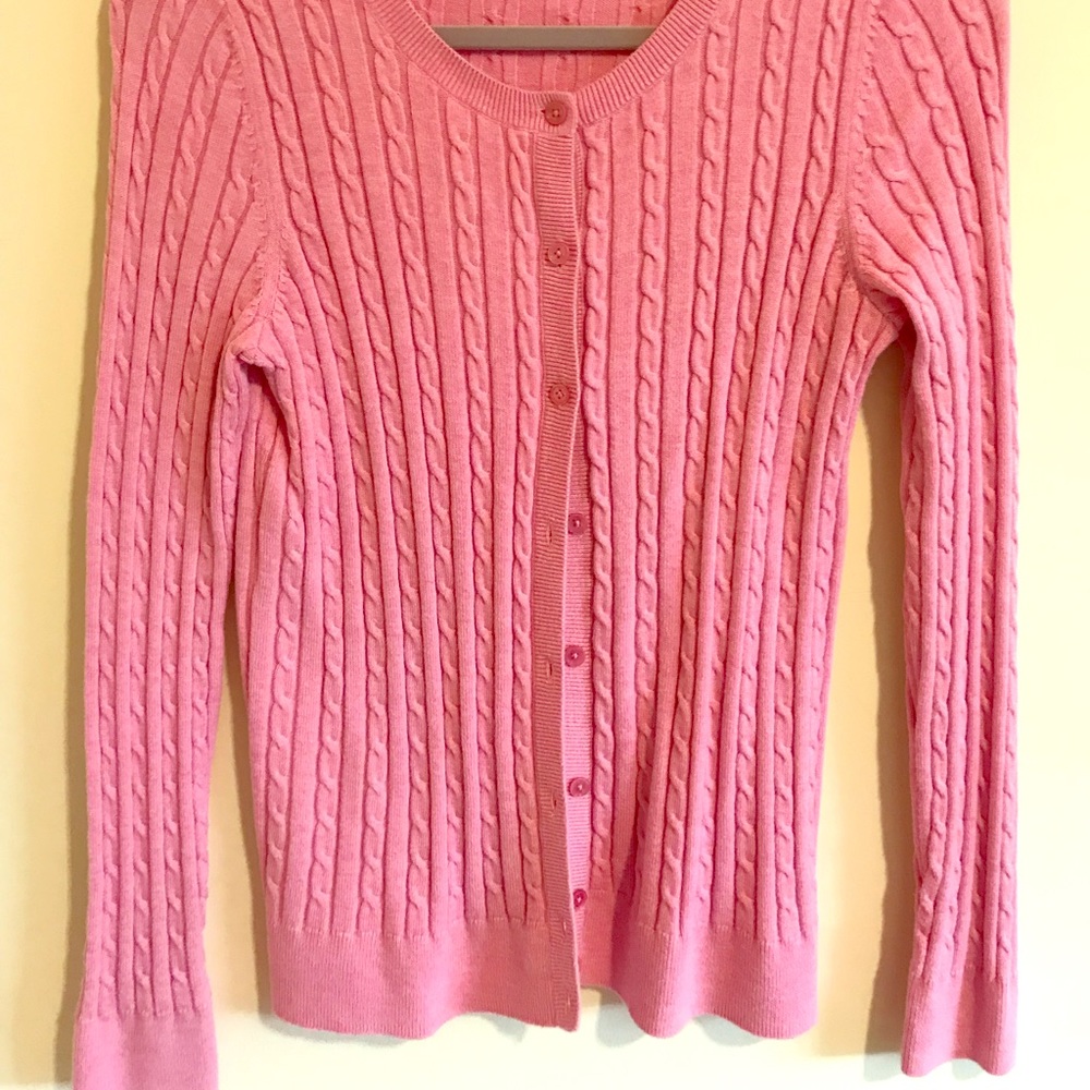 Talbots Petite M Pink Cable Cardigan